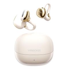 【VANBOKEE】 H15 耳掛式 耳機 藍牙 無線耳機 開放式設計 重低音 防漏音 最長34小時續航 快速充電對應 輕巧 人體工學設計 防漏音 辦公室/通勤/運動/贈禮（米色）a 900bc395