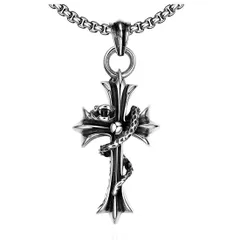 【新着商品】メンズ 人気 人気 十字架 ステンレス 蛇 ネックレス アンティーク ブラック クロス ブランド ペンダント スネーク