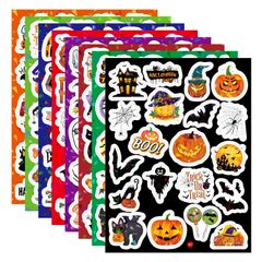 Halloween Stickers - 160pcs - Pumpkins, Bats, Ghosts, Spiders, Spiderwebs, Cats, and more! Perfect for walls, windows, doors, notebooks, suitcases, laptops, and guitars. 8-piece set. Great for stationery, Halloween decorations, and gifts!