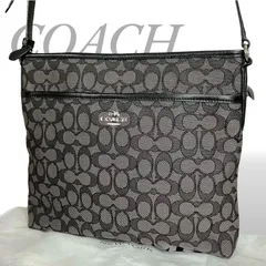 【MY0619】COACH コーチ ショルダーバッグ クロスボディバッグ キャンバス シグネチャー ブラック グレー 斜め掛け レディース ファスナー