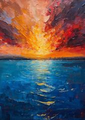 油彩画 夕暮れの海 - メルカリ