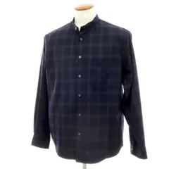【中古】グリーンレーベルリラクシング green label relaxing ポリエステルウール チェック バンドカラー カジュアルシャツ ネイビーxブラウン【サイズM】【メンズ】