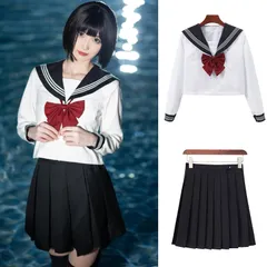 新品 [NOKIJP] セーラー服 本格制服 リボン白三本Ver.特集 jk コスプレ 半袖 長袖 大人 女子高生 制服 ランキング セーラー 服 コスチューム レディース 女装 ハロウィン 紺 黒 白 緑 人気 セーラー服 コスプレ