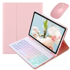 新品 マウス付き iPad Mini A17 Pro 2024 iPad mini 第6世代 2021用 キーボードケース カラフルバックライト付き お洒落 可愛い キーボード付きケース マグネット分離式 女性 学生 ビジネス 人気ピンク+白
