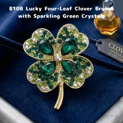 【B108】クローバー ブローチ 四つ葉 ビジュー 緑 グリーン 金 縁起物 ラッキー パーツ DIY 1個