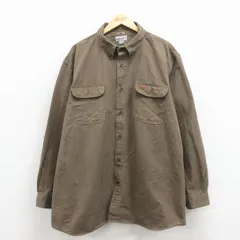 XL/古着 カーハート 長袖 ブランド シャツ メンズ 大きいサイズ ロング丈 コットン ボタンダウン 茶 26mar10