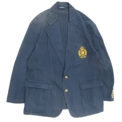 POLO RALPH LAUREN ポロ ラルフローレン エンブレム テーラード ジャケット ブレザー ヴィンテージ サイズM 紺 ネイビー メンズ 古着 中古 USED