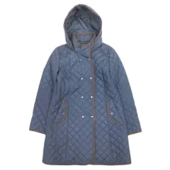 美品 Leilian レリアン キルティング コート アウター フーデッド ロングジャケット 7 紺 ネイビー 茶 ブラウン レディース 古着 中古 USED