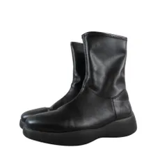 美品 UNIQLO：C ユニクロ シー ストレッチ ショートブーツ サイドジップ スクエアトゥ 靴 シューズ 24.5 黒 ブラック レディース 古着 中古 USED