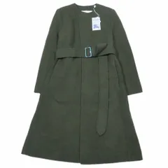 未使用 BURBERRY バーバリー ダニエル・リー メルトンウール ノーカラー ベルテッド ラップコート ロング ベルト UK10 ダークグリーン レディース 古着 中古 USEDのサムネイル