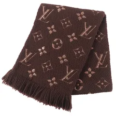 美品△LOUIS VUITTON ルイヴィトン 2019年製 M71383 エシャルプ ロゴマニア シャイン ウール シルク マフラー ブラウン ゴールド イタリア製 正規品 レディース