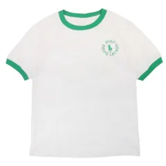 美品 POLO RALPH LAUREN ポロラルフローレン リンガーTシャツ ロゴプリント カットソー トップス 半袖 140 白 ホワイト 緑 キッズ 古着 中古 USED