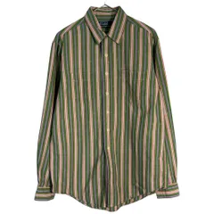 Polo by Ralph Lauren ポロ ラルフローレン 長袖シャツ ストライプ グリーン(メンズ M)中古 古着 X7122