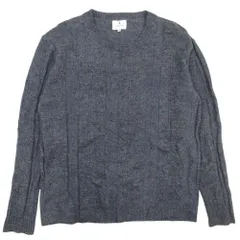 美品 LANVIN en Bleu ランバンオンブルー ウール混 ニット ハイゲージ セーター ストライプ 長袖 クルーネック 52 グレー メンズ 古着 中古 USED