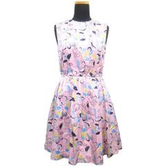 未使用 JILL STUART ジルスチュアート シルク混 フレア ワンピース ドレス ノースリーブ 花柄 ボタニカル サイズ0 ピンク レディース 古着 中古 USED