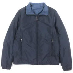 美品▼PRADA プラダ SGA753 ロゴワッペン付き リバーシブル 中綿入り ジップアップ ナイロンジャケット ネイビー ブルー 46 正規品 メンズ