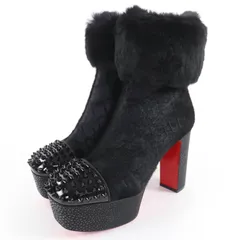 未使用品☆Christian Louboutin クリスチャンルブタン 3170961 BENICHOCHOTTE 110 パテントレザー ファー・スタッズ付 ショートブーツ ブラック 36.5 箱・保存袋付き イタリア製 レディース