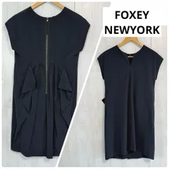 FOXEY NEW YORK フォクシーニューヨーク コットンブレンド ウォッシャブルドレス　ノースリーブワンピース フレンチスリーブ 綿混 ネイビー 40 M ~ L 35967-NSOFG113SI バックフリル 無地 シンプルのサムネイル