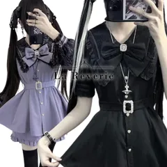 姫系 リボン ゴシック ロリータ セットアップ 長袖 ショートパンツ フリル レース ベルト付き 地雷系 量産型 ガーリー 韓国ファッション ミニワンピ フレア ドレス ブラック 黒 紫 可愛い コスプレ デート 病みかわいい お嬢様スタイル ワンピース風