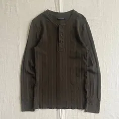 希少　～00s　archive　Old Ralph Lauren　ラルフローレン　ロングスリーブTシャツ　ヘンリーネック　リブ編みコットン　薄手ニット生地　ピチT　くすみブラウン　M～L　一点物　Y2K　アメカジ　平成ギャル　rib knit tight-T