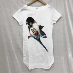 美品 カーフトゥループ caph 日本製 アートプリント ロングTシャツ ひざ丈 コットンTシャツワンピース 鳥 ラウンド裾 綿100% 白のサムネイル