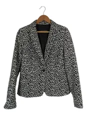 バナナリパブリック BANANA REPUBLIC テーラード ジャケット 長袖 ボタン 総柄 サイズ0 白 黒 QQQ