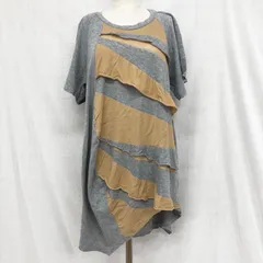 gomme 日本製 アシメヘム ティアードパネル ロングTシャツ コットン100% グレー×ベージュ Mのサムネイル