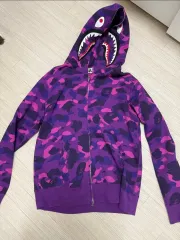 A BATHING APE パープル カモフラージュ シャーク ジップアップ パーカ XL