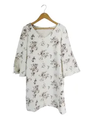 セシルマクビー CECIL McBEE ワンピース Vネック 七分袖 花柄 ひざ丈 サイズM 白 QQQ