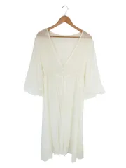 ジルスチュアート JILL STUART ワンピース 五分袖 ひざ丈 レース 透け感 刺繍 ギャザー アイボリー サイズF QQQ