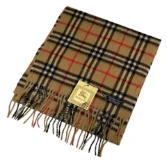 未使用 BURBERRY バーバリー ノバチェック柄 カシミヤ100％ フリンジマフラー ベージュ×マルチカラー メンズ レディース 古着 中古 USED