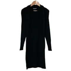 美品 ISSEY MIYAKE イッセイミヤケ 80's ヴィンテージ 筆タグ ロングスリーブ ひざ丈 リブニット ワンピース サイズM ブラック レディース 古着 中古 USED
