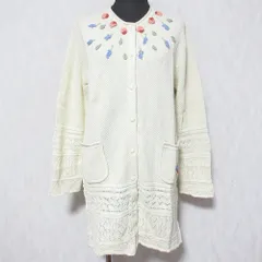 未使用 PINK HOUSE ピンクハウス フラワーモチーフ ニットカーディガン A2181KCD272 アイボリー レディース 古着 中古 USED