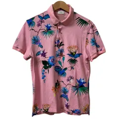 美品 23SS ETRO エトロ フラワープリント 鹿の子 半袖 ポロシャツ サイズL ピンク系×マルチカラー メンズ 古着 中古 USED
