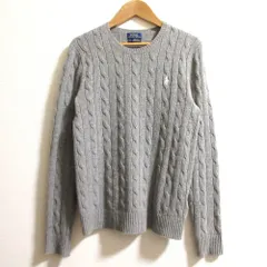 良品 POLO RALPH LAUREN ポロラルフローレン カシミヤブレンド ウール クルーネック ケーブルニット セーター サイズS グレー レディース 古着 中古 USED
