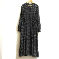 美品 INGEBORG インゲボルグ ドットプリント ウエストギャザー ロングドレス ワンピース サイズ4 11号 ブラック レディース 古着 中古 USED