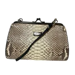 新品同様 Jean Paul Gaultier ジャンポールゴルチエ パイソンレザー がま口 ショルダーバッグ ショルダーウォレット グレー系 レディース 古着 中古 USED