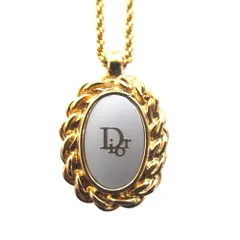 美品 Christian Dior クリスチャンディオール ヴィンテージ ロゴプレート ネックレス ペンダント GP ゴールドカラー×シルバー レディース 古着 中古 USED