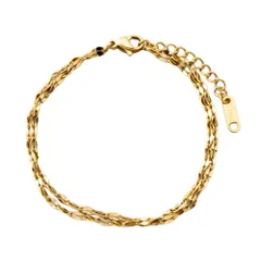 【ゴールド×ワンサイズ】[Cream dot. クリームドット公式] ブレスレット レディース  ステンレス製 金属アレルギー対応 つけっぱなし 2連 レイヤード風 ミックスカラー ペタルチェーン メタル 艶 キラキラ  のサムネイル