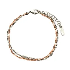 【ピンクゴールド×シルバー×ワンサイズ】[Cream dot. クリームドット公式] ブレスレット レディース  ステンレス製 金属アレルギー対応 つけっぱなし 2連 レイヤード風 ミックスカラー ペタルチェーン メタル 艶 キラキラ  のサムネイル