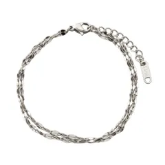 【シルバー×ワンサイズ】[Cream dot. クリームドット公式] ブレスレット レディース  ステンレス製 金属アレルギー対応 つけっぱなし 2連 レイヤード風 ミックスカラー ペタルチェーン メタル 艶 キラキラ  のサムネイル