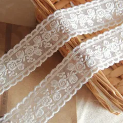 レース リボン DIY手芸 服装素材 ギフト飾り 装飾材料 (白い花柄)