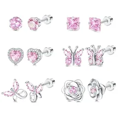 LOYALLOOK ピアス レディース 人気 ピアス 蝶 ハート アレルギー対応 ピアス ステンレス プラチナ ジルコン 誕生石 おしゃれ 女性 可愛い アクセサリー 誕生日 プレゼント 12個 クリスマス 記念日 スクエア 一粒 花 スタッドピアス (ピ 1