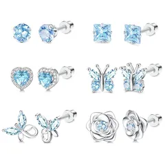 LOYALLOOK ピアス レディース 人気 ピアス 蝶 ハート アレルギー対応 ピアス ステンレス プラチナ ジルコン 誕生石 おしゃれ 女性 可愛い アクセサリー 誕生日 プレゼント 12個 クリスマス 記念日 スクエア 一粒 花 スタッドピアス 0