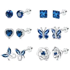 LOYALLOOK ピアス レディース 人気 ピアス 蝶 ハート アレルギー対応 ピアス ステンレス プラチナ ジルコン 誕生石 おしゃれ 女性 可愛い アクセサリー 誕生日 プレゼント 12個 クリスマス 記念日 スクエア 一粒 花 スタッドピアス 0