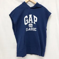 GAP ウォッシュドロージャージー GAPロゴパーカー カンガルーポケット フード付きロゴTシャツ オーバーサイズ 紺 S