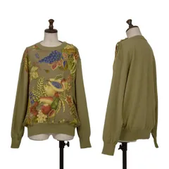 サルバトーレフェラガモSalvatore Ferragamo フロントフルーツプリント切替オープンショルダーニット カーキ他M位