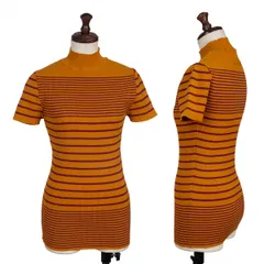 ジャンポールゴルチエクラシックJean Paul GAULTIER CLASSIQUE ボーダーストレッチモックネックトップス オレンジエンジ40のサムネイル