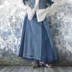 DENIM DUNGAREE デニムダンガリー デニムリメイクスカート サイズ1