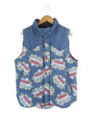 ヒステリックグラマー HYSTERIC GLAMOUR スーパーヒステリック SUPER HYSTERIC デニム 中綿 ベスト ジップアップ ロゴプリント 01203AV01 サイズ S インディゴ QQQのサムネイル